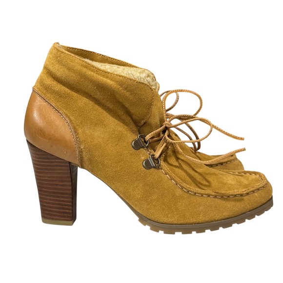 Audrey Brooke Women's Ankle Boots Suede Leather Heel Lace Up Booties SZ 9M - Picture 1 of 8